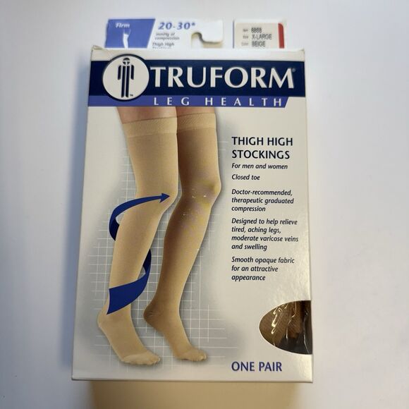 Truform 8868 Firm Compression Closed Toe Thigh High Stockings Beige XL Unisex - Picture 1 of 8